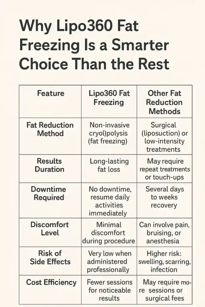 Is it possible to permanently freeze fat cells? 2 Table showing benefits of fat freezing to remove fat cells Chelmsford from Lipo 360