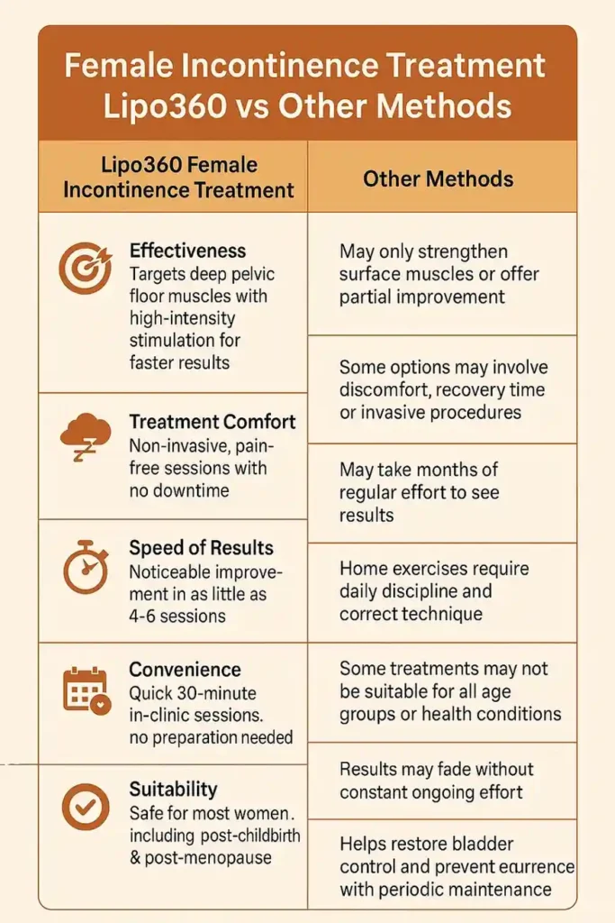 Comprehensive Guide To Female Incontinence Treatment Options 1 Table showing benefits of incontinence treatment Chelmsford